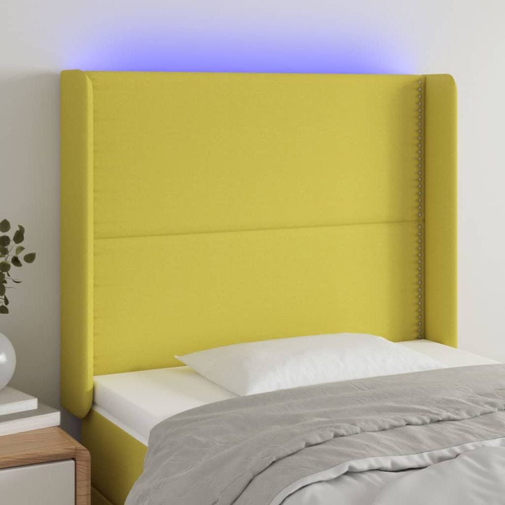 Vidaxl Čelo postele s LED zelené 83x16x118/128 cm látka